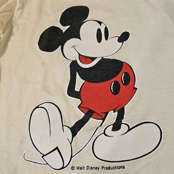 80s VTG Disney Mickey Mouse Tshirt Longsleeve Sz XS Thin Flawed Yellowed Signal - Picture 2 of 10